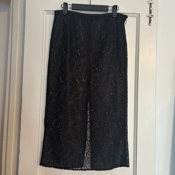 Mango Transparent Black Lace Midi Skirt - Size 4 - Picture 1 of 8